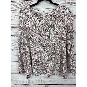 Womens Croft & Barrow White Plum Paisley The Classic Tee Knit Long Sleeve Top 2X